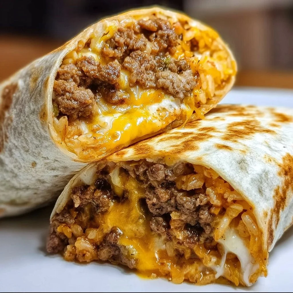 Taco Bell Beefy Melt Burrito with beef, cheese, and sauces wrapped in a tortilla.