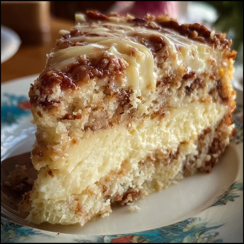 Slice of White German Chocolate Cake with a Cheesecake Center