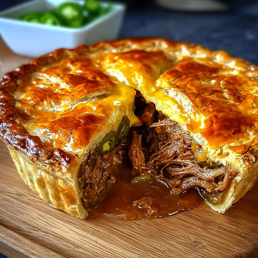 Zesty Jalapeno and Cheese Beef Pie made with leftover brisket