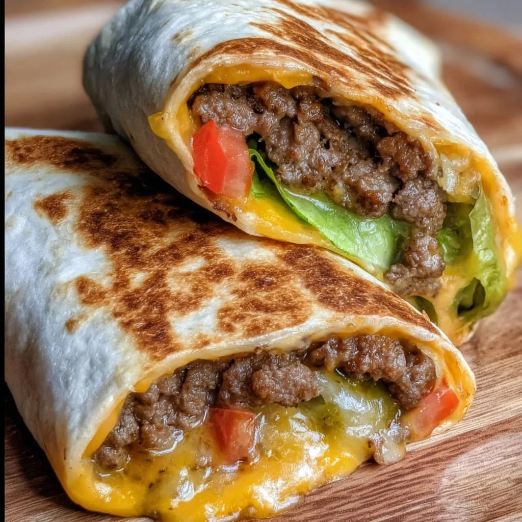 Delicious air fryer cheeseburger wraps ready to serve on a plate
