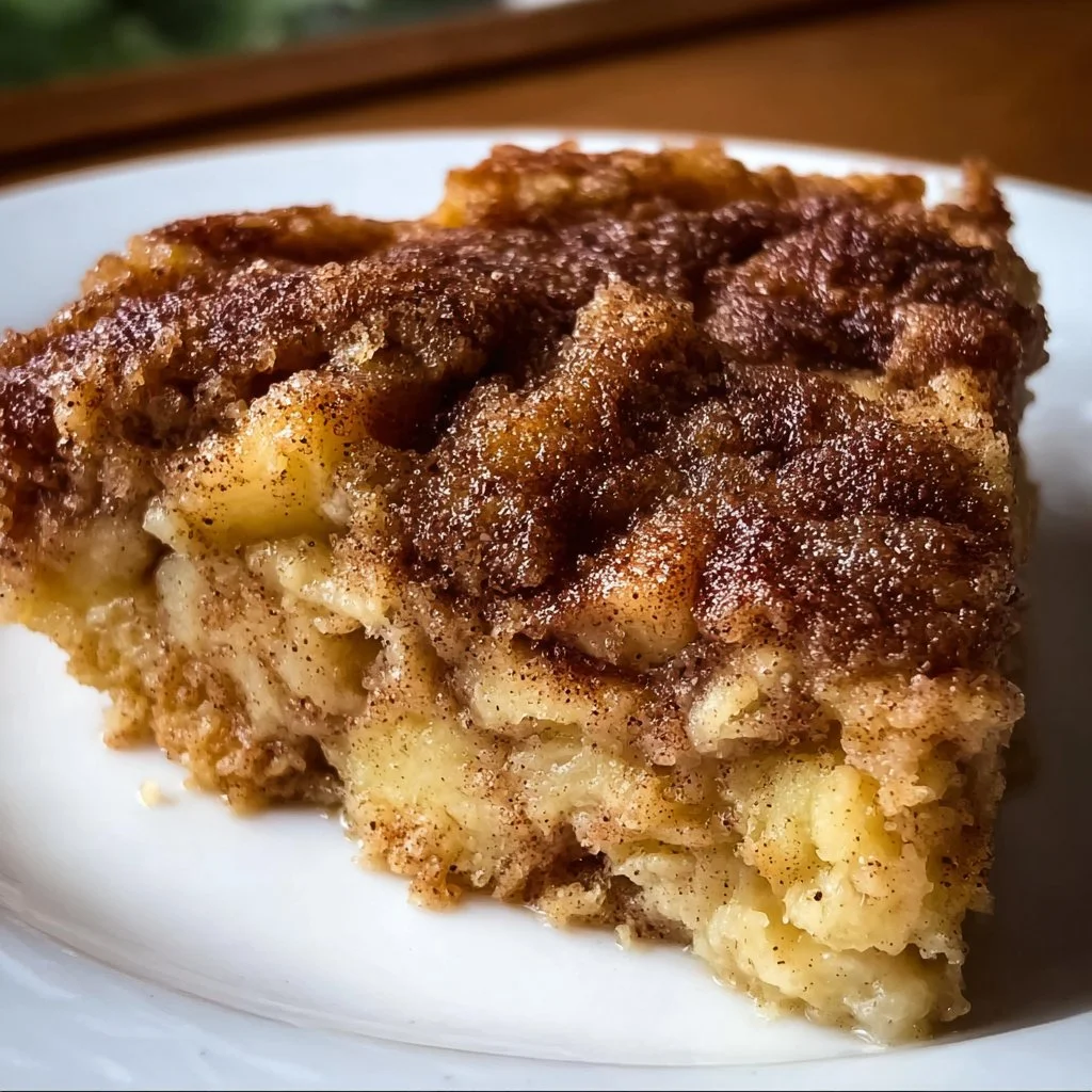 Delicious Apple Snickerdoodle Dump Cake topped with cinnamon sugar