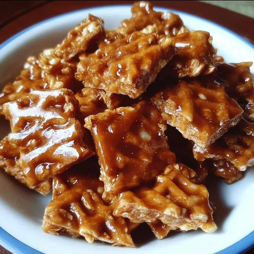Delicious homemade Caramel Crispix snack in a bowl
