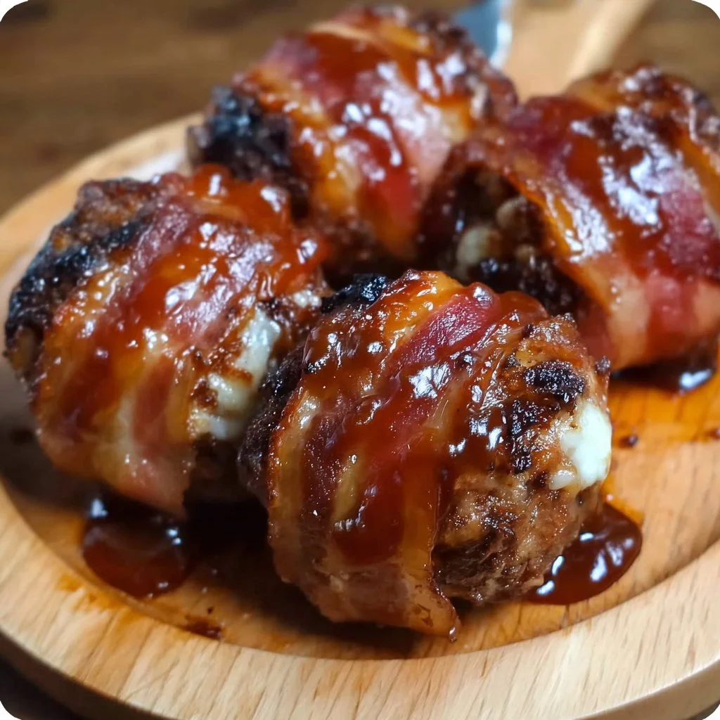 Cheddar BBQ Bacon Bombs with melted cheese and smoky flavor on a grill