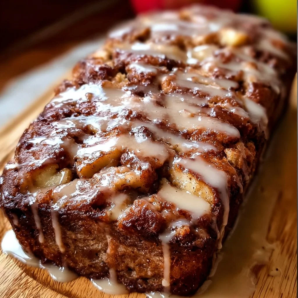 Deliciously baked country apple fritter bread with chunks of apple and cinnamon