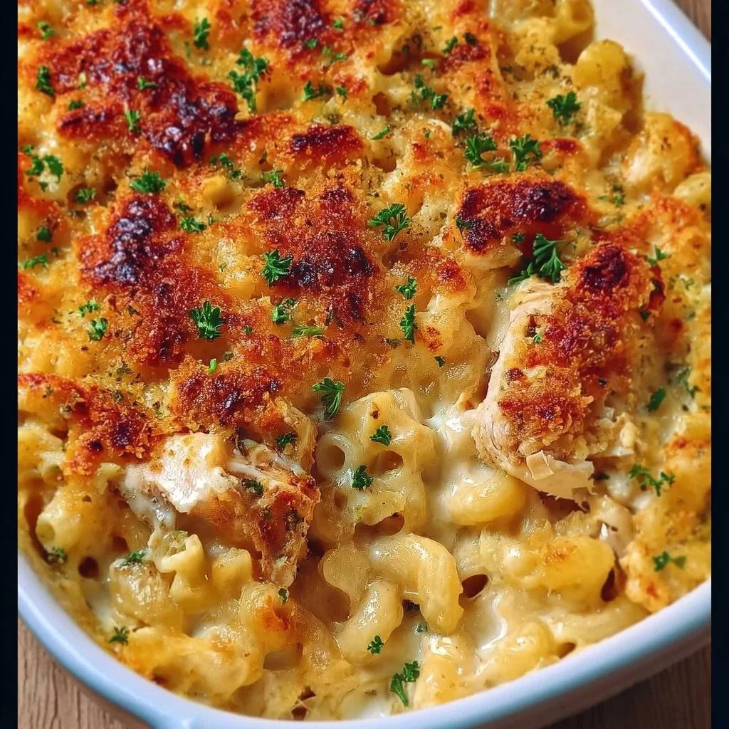 Delicious Crack Chicken Macaroni and Cheese in a creamy sauce