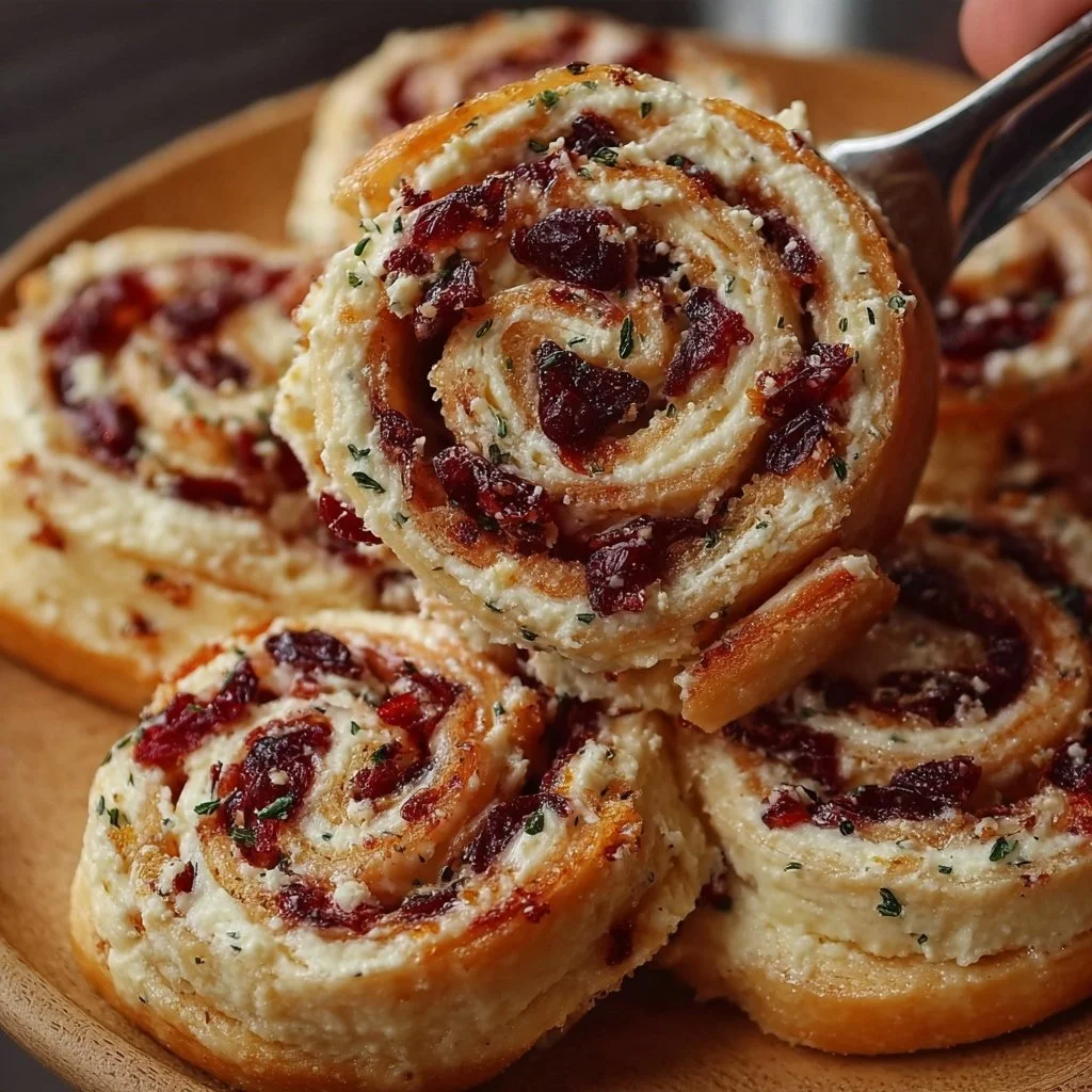 Delicious Cranberry Cream Cheese Pinwheels served on a platter