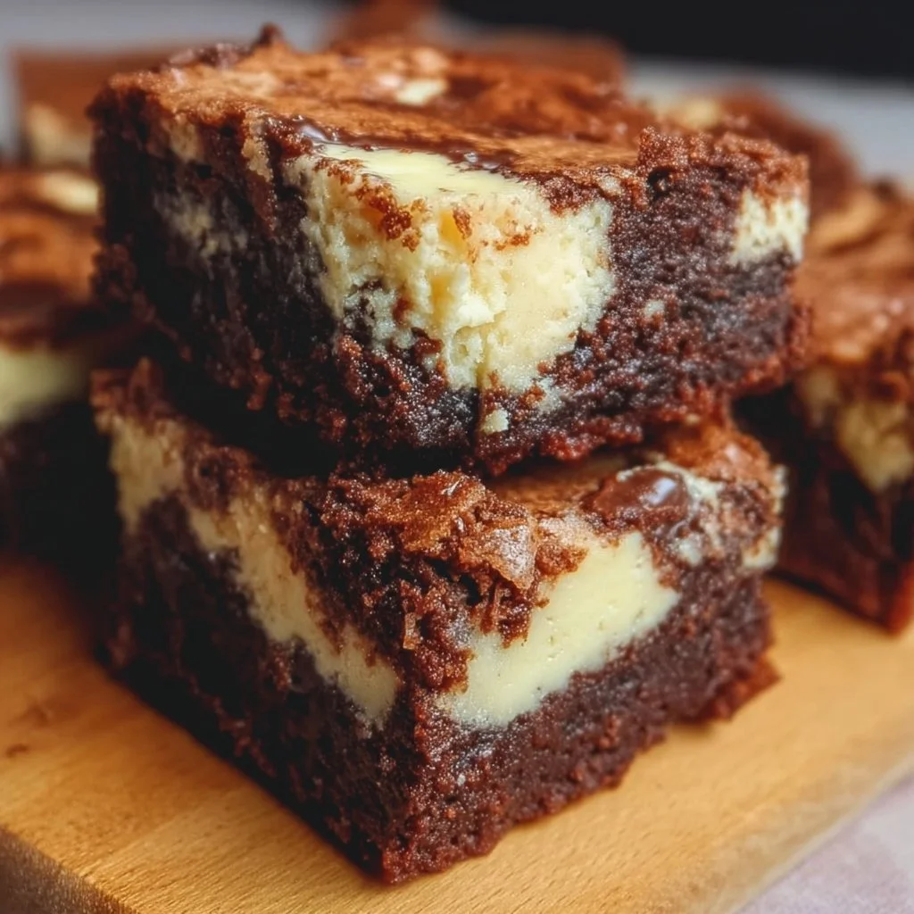 Delicious cream cheese brownies topped with a creamy swirl