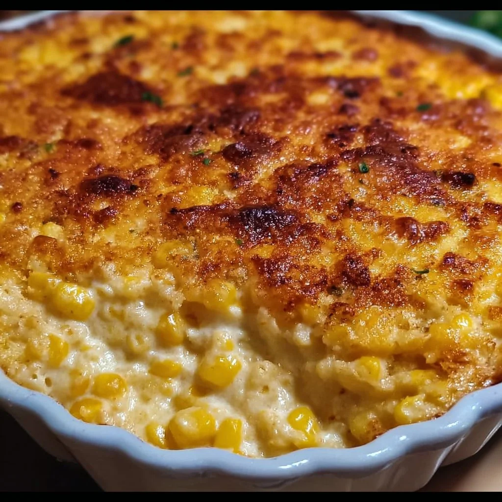Delicious Cream Cheese Corn Casserole baked to perfection