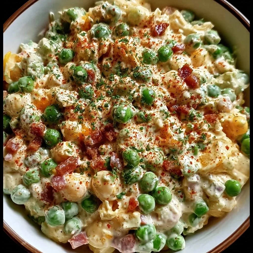 Creamy Southern pea salad in a bowl with fresh ingredients