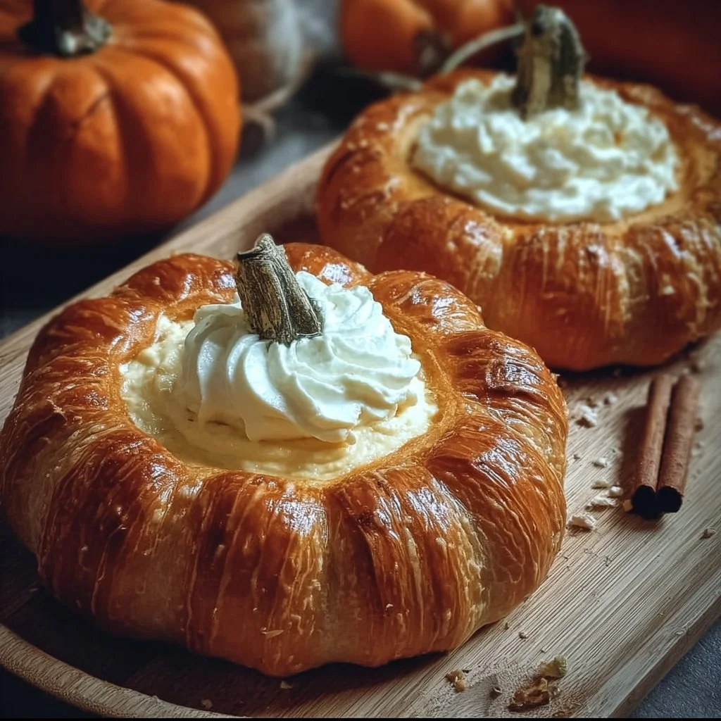 Crescent pumpkin pastries filled with cream cheese and pumpkin pie filling