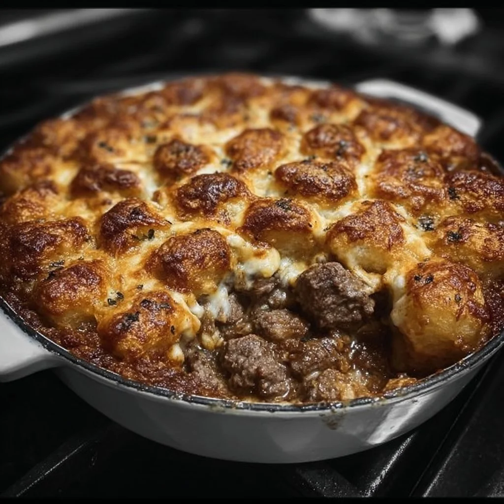 Delicious Angel Beef Casserole served in a baking dish
