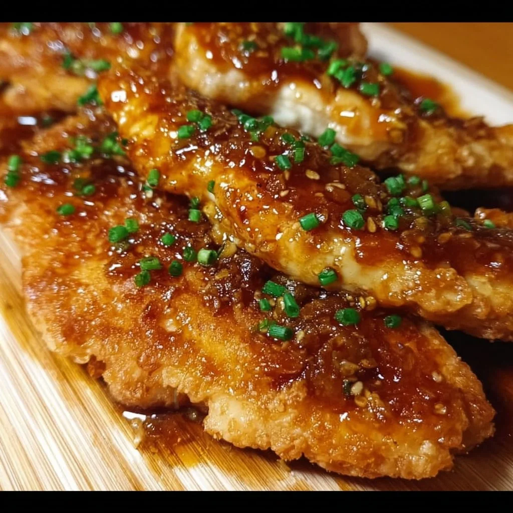 Delicious Double Crunch Honey Garlic Chicken Breasts served with sides