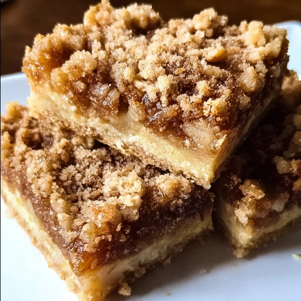 Delicious easy apple crisp bars topped with oats and served warm.