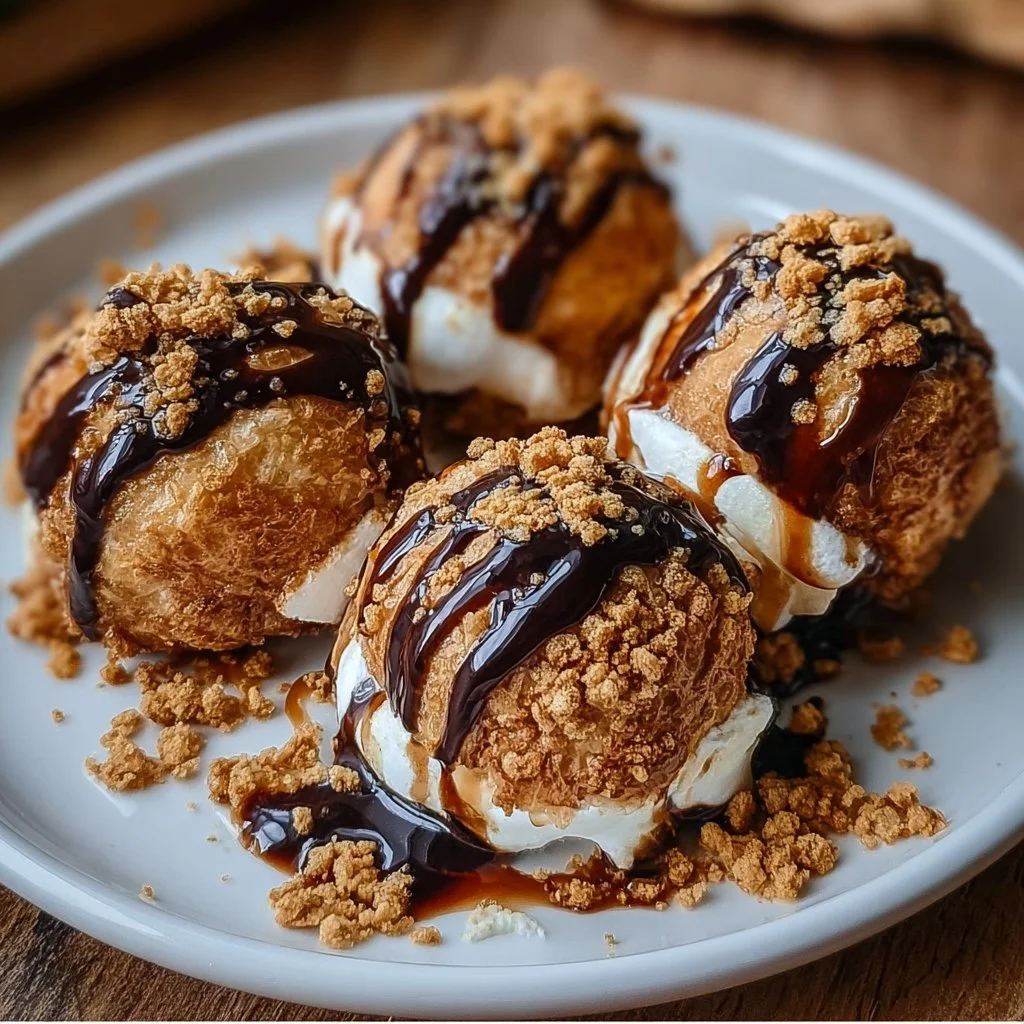 Delicious fried s'mores bombs with melted chocolate and marshmallows