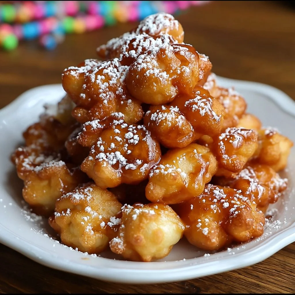 Delicious funnel cake bites served with powdered sugar on top