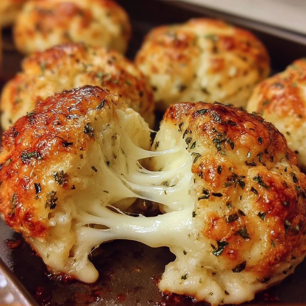 Gooey mozzarella biscuit bombs served on a plate