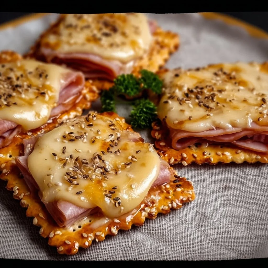 Delicious Ham and Swiss Cracker Melts served on a platter.