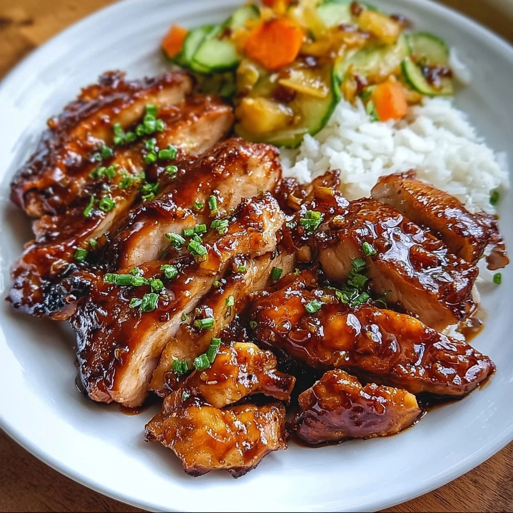 Hawaiian Style Teriyaki Chicken with vibrant toppings and garnishes