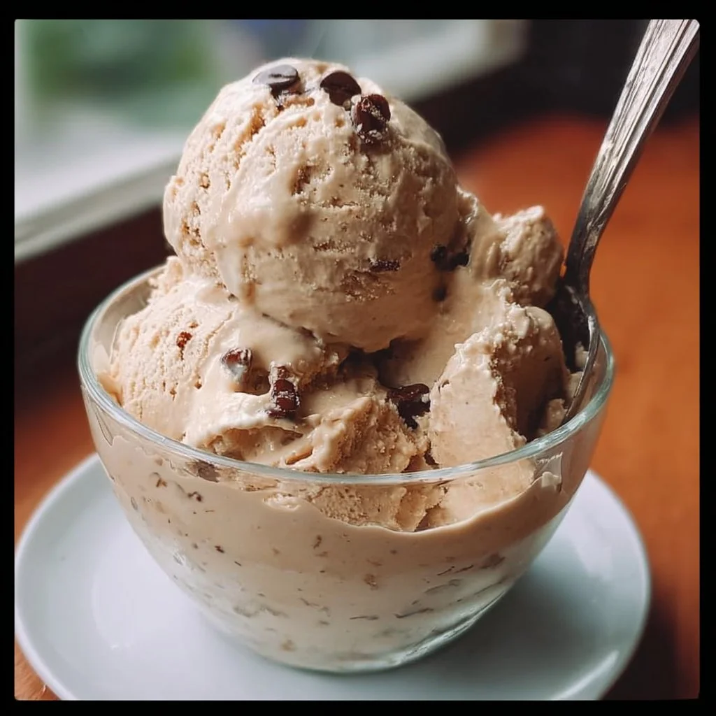Delicious homemade coffee ice cream in a bowl with coffee beans