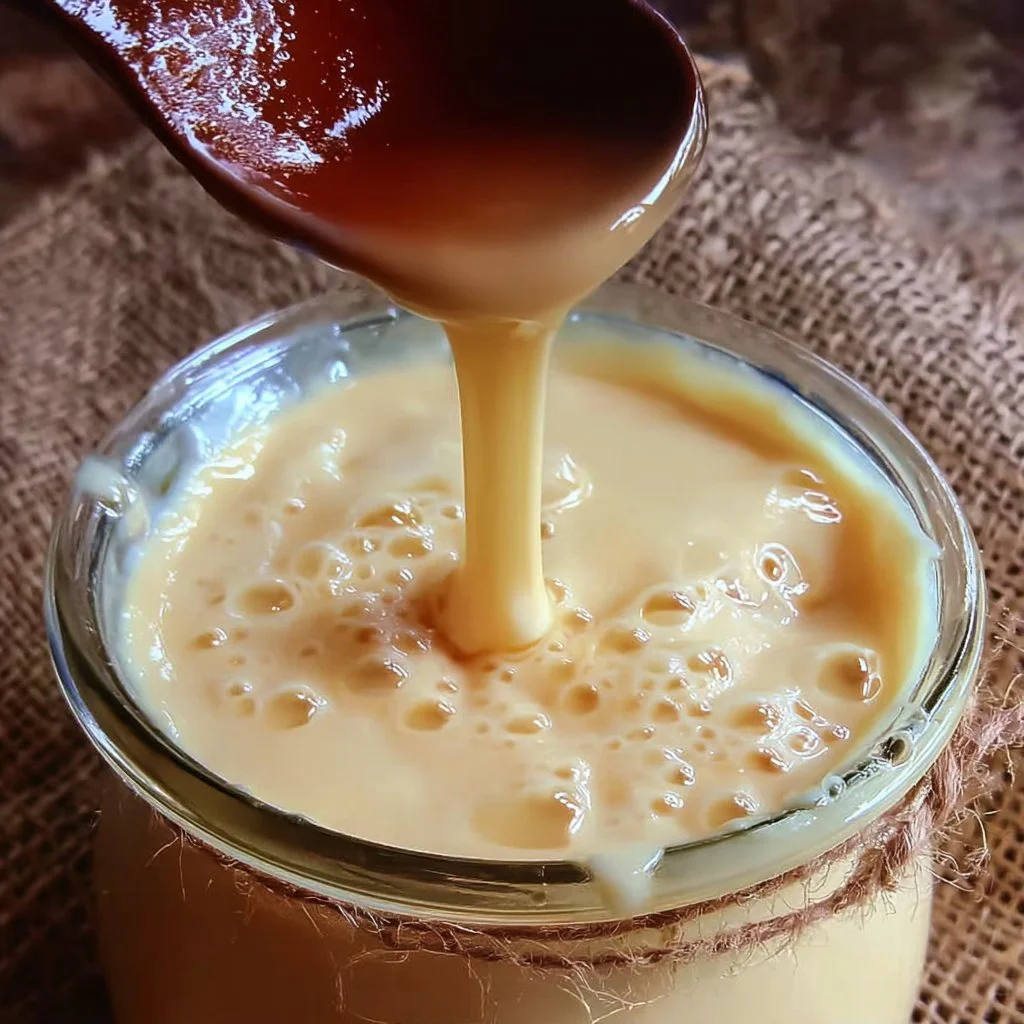 A bowl of homemade condensed milk ready for use in desserts and coffee