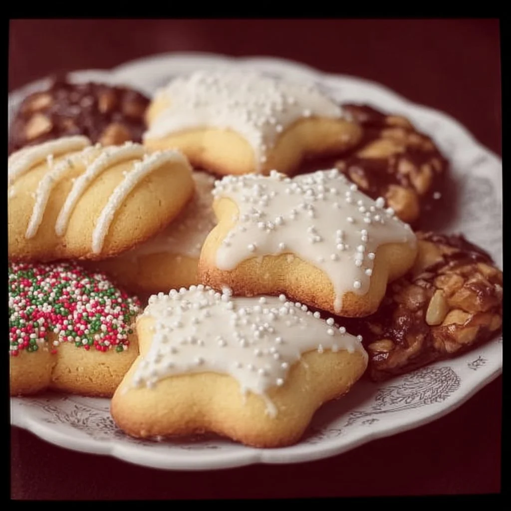 Assorted Italian Christmas cookies on a festive plate
