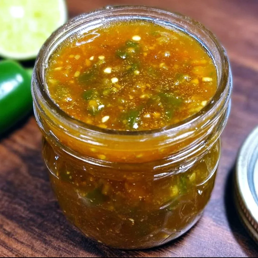 Bottle of Jalapeño Hot Sauce with fresh jalapeños and peppers