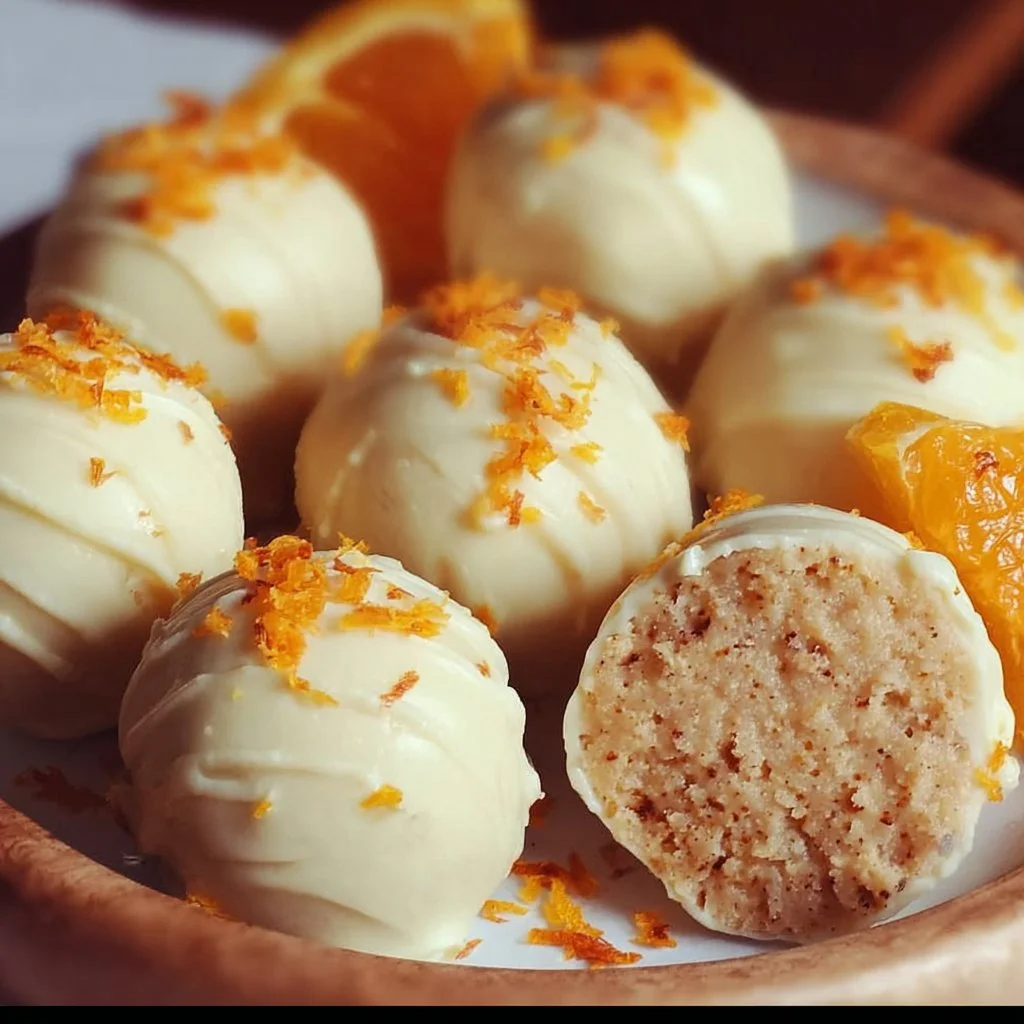 Delicious no-bake orange creamsicle truffles garnished with orange zest.