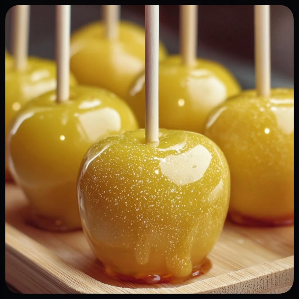 Pineapple Lemonade Candy Apples with vibrant colors and glossy coating