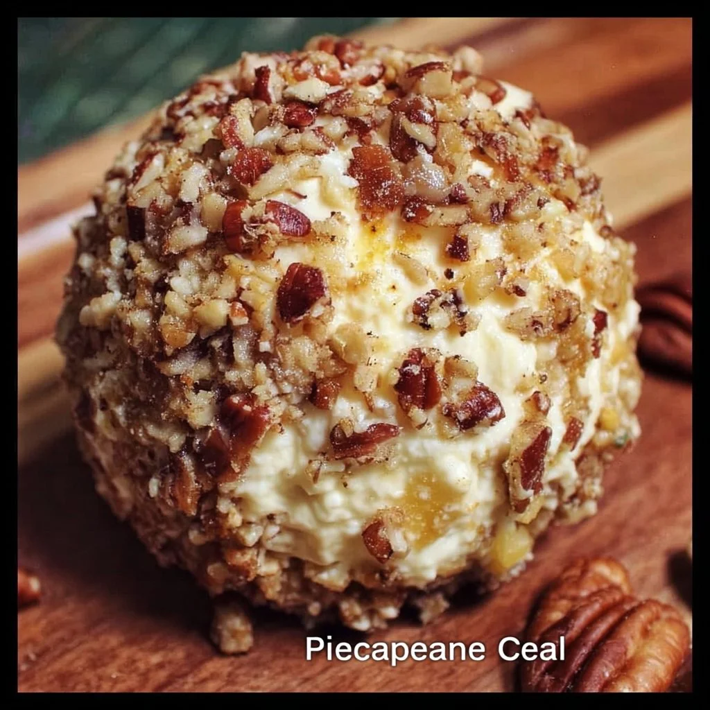 Pineapple Pecan Cheese Ball on a serving platter with crackers