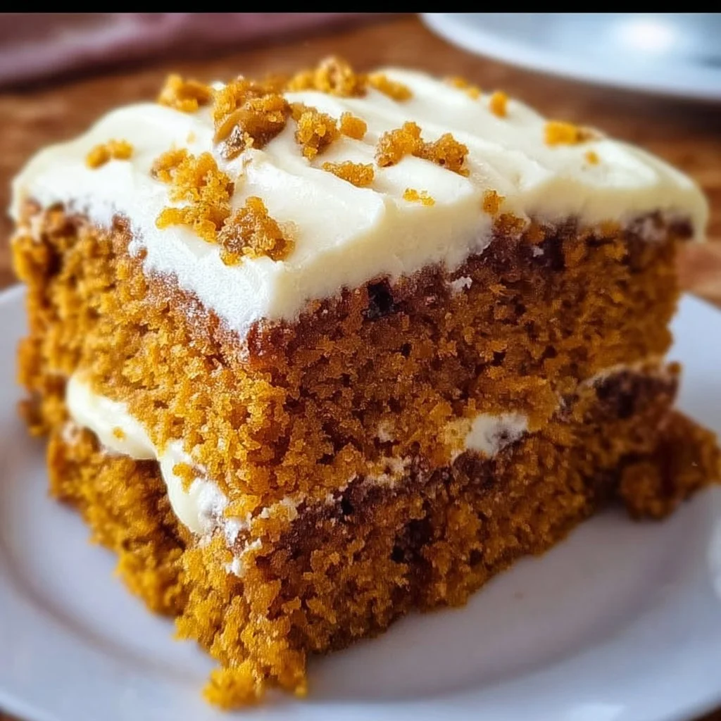 Delicious pumpkin cake with creamy frosting on a festive table
