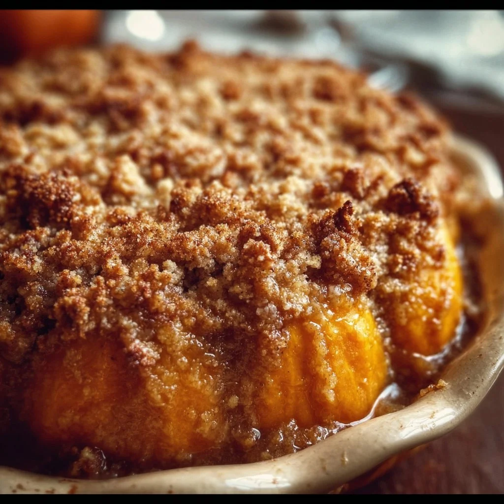 Delicious Pumpkin Crisp dessert topped with whipped cream