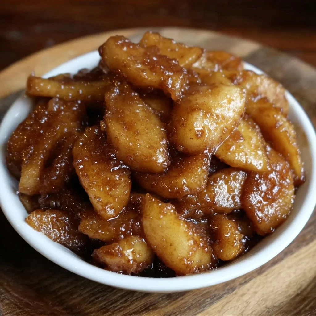 Slow Cooker Cracker Barrel Fried Apples topped with cinnamon and sugar