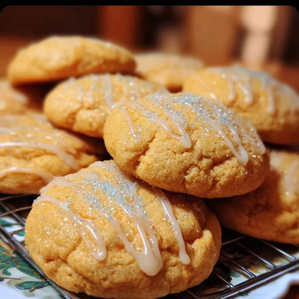 Soft batch pumpkin sugar cookies on a decorative plate