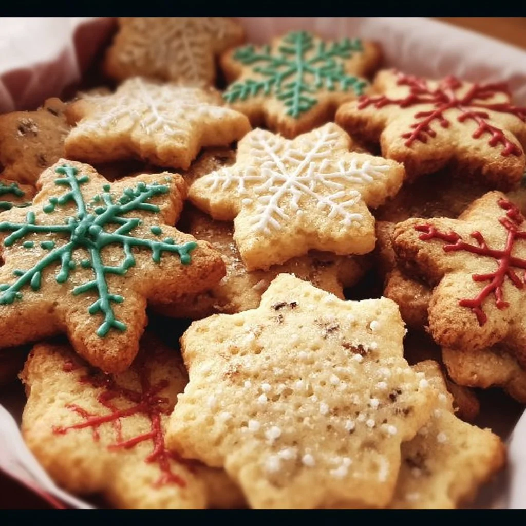 A festive plate of soft Christmas cookies decorated with icing and sprinkles